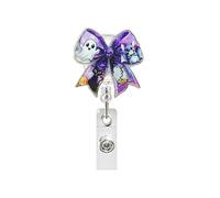 Halloween Bow Badge Reel Cute Ghost Bat Nurse Badge Reel Cat Pumpkin Bat Retractable Acrylic Alligator Badge Clip Purple for Nurse Nursing Student Teacher Doctor Office Worker