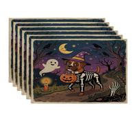 Halloween Boxer Dog Placemats Set of 6, 12x18 Inch, Horror Puppy Graveyard 6Pcs Soft Table Mats for Home Dinning, Spooky Scary Holiday Party Kitchen Print Pattern Decor