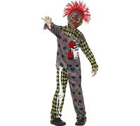 Smiffys Deluxe Twisted Clown Costume, Multi-Coloured with Top, Trousers & EVA Mask with Hair, Halloween Child Fancy Dress, Clown Dress Up Costumes