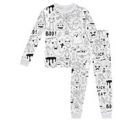 Halloween Boys Pyjamas 2 Piece Sleepwear Sets Dinosaur Pumpkin Bat Design Cotton Pajamas Set Winter Nightwear Clothes Jack Skellington Print For Unisex Kid 5-14 Years White