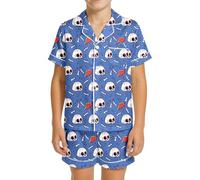 Halloween Boys Pyjamas Cotton Long Sleeve Pjs Ghost Monster Truck Print 2 Piece Top Bottom Winter Nightwear Clothes Pumpkin Lantern Design For Age 5-14 Years Kid Sky Blue