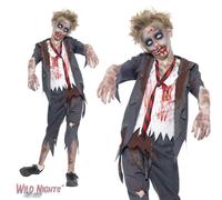 Smiffys Zombie School Boy Costume, Grey with Trousers, Jacket, Mock Shirt & Tie, Halloween Child Fancy Dress, Zombie Dress Up Costumes