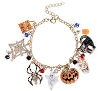 Halloween Bracelet Halloween Pumpkin Spider Ghost Black Cat Pendant Bracelet Adjustable Alloy Drop Hand Chain for Girls Women All Saints' Day Party Costume Accessories Gift