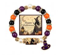 Halloween Bracelets - 2026 Limited Edition Halloween Black Cat Pumpkin Stretch Beaded Bracelet Gift Set,Ghost Pumpkin Cat Stretch Beaded Bracelet with Witch Hat Charm,Halloween Jewelry for Women
