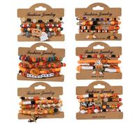 Halloween Bracelets, 24PCS Multilayer Beaded Stretch Bracelets, Spooky Ghost Pumpkin Bat Charm Bracelet, Stackable Halloween Jewelry for Women
