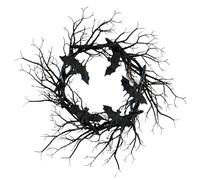 Halloween Branch Wreath | Black Twig Artificial Wreath with Bats | Indoor Outdoor Branch Decorations for Fence Front Door Garden Courtyard Farmhouse Tree Wall Patio Window