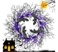 Halloween Branch Wreath,Black Twig Artificial Wreath with Bats - Indoor Outdoor Branch Decorations for Fence Front Door Garden Courtyard Farmhouse Tree Wall Patio Window