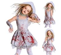 Halloween Bride Costume Scary Blood Stained Masquerade Dress with Veil
