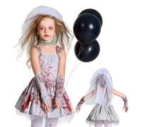 Halloween Bride Costume Scary Blood Stained Masquerade Dress with Veil