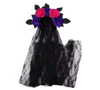 Halloween Bride Headband Gothic Flower Garland for Cosplay Wedding Headpiece Costume Headwear Accessory（Black-A）