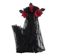 Halloween Bride Headband Gothic Flower Garland for Cosplay Wedding Headpiece Costume Headwear Accessory（Black-B）