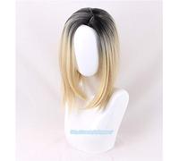 Halloween Bride of Chucky Women Blonde Black Wig Role Play Jennifer Tilly Cosplay Middle Parting Hair + Wig Cap 2 Types A