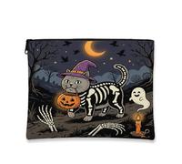 Halloween British Shorthair Cat Makeup Bag 7''x9'' for Travel Purse, Horror Kitten Graveyard Cosmetic Pouch for Women Gift, Spooky Scary Portable Canvas Zipper Organizer Toiletry Pouch