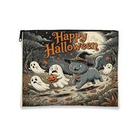 Halloween British Shorthair Cats Makeup Bag, Holiday Funny Ghosts Printed Cosmetic Travel Pouch for Women, Fall Portable Small Canvas Zipper Organizer 7x9 Inch