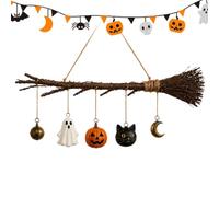 Halloween Broom Decoration Lighted Fall Wall Broom with Charms | Halloween Decorations Indoor for Mantel Haunted House Porch Yard Front Door Entryway Party