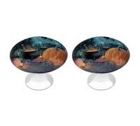 Halloween Broomstick-Riding Witch Cabinet Knobs 2 Pack Round Stainless Steel Metal Drawer Pulls Cute Kitchen Dresser Vanity Hardware Rustic Decorative Door Handles for Bedroom Closet Cupboard