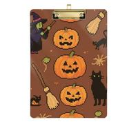 Halloween Brown Pixel Pumpkin Witch Acrylic Glass clipboard Standard Letter A4 Size Transparent for Soccer Truck Driver Gold 12x9in Tabla para escribir