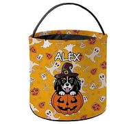 Halloween Bucket Black Tan King Charles Spaniel Dog Yellow Pumpkin Bag | Novelty Halloween Candy Bags Portable Pumpkin Bucket for Decor Birthday