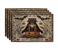 Halloween Bullmastiffs Dog Placemats Set of 4, 12''x18'', Holiday Funny Leaf 4Pcs Washable Table Mats for Home Dinning, Fall Holiday Party Kitchen Decoration