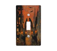 Halloween Bunny Rabbits Decorative Light Switch Cover Plate 1 Gang Single Toggle, Spooky Scary Town Electrical Faceplate for Kitchen Bathroom, Animal Switchcover Decor