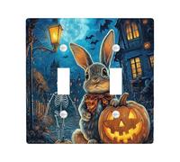 Halloween Bunny Rabbits Decorative Light Switch Cover Wall Plate 2 Gang Double Toggle, Funny Skeleton Electrical Faceplate for Kitchen Bathroom, Spooky Switchcover Decor