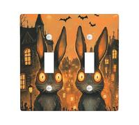Halloween Bunny Rabbits Decorative Light Switch Cover Wall Plate 2 Gang Double Toggle, Spooky Scary Town Electrical Faceplate for Kitchen Bathroom, Animal Switchcover Decor
