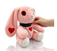 Halloween Bunny Soft Plush Toys, Cuddly Plushies for Anxiety Stress Relief & Bedroom Decor, Goth Stuffed Rabbit with Creepy Cute Aesthetic, Plush Toys for Teenagers Adults Collectible Gift(Pink)