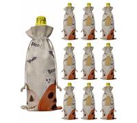 Halloween Burlap Wine Bags 10 PCS Boo Spooky Wine Bottle Gift Bag Ghost Pumpkin Bat Reusable Wine Gift Bags with Drawstrings Tags & Ropes Wine Bottle Covers for Fall Holiday Party