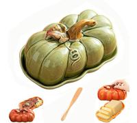 Halloween Butter Dish with Lid, Ceramic Butter Dish for Countertop, Cute Fall Butter Container Tray for Thanksgiving Kitchen Decor and Holiday Gift,Green