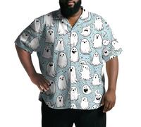 Halloween Button up Shirts for Men | Cute Ghost Oversized Button Down Shirt Short Sleeve - Basic Fashion Top 8XL Line Ghost