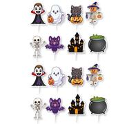 Halloween Cake Cupcake toppers Decorations x16 - Vampires, Ghosts, Pumpkins | Ideal for Cupcakes, Cookies & Sweets