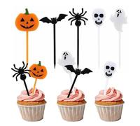 Halloween Cake Decorations, 10Pcs Plastic Cupcake Toppers with Pumpkin Bat Ghost Spider Skull and Cocktail Picks for Cupcakes, Fruits, Snacks, Bento, Party Decor Supplies
