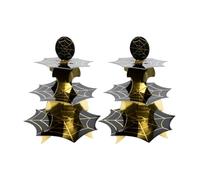 Halloween Cake Stand Spider Web - Pack of 2-3-Tier Black and Gold Cardboard Cake Stand with Spiderweb Design - Fun Halloween Party Tableware Decoration