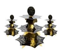 Halloween Cake Stand Spider Web - Pack of 3-3-Tier Black and Gold Cardboard Cake Stand with Spiderweb Design - Fun Halloween Party Tableware Decoration
