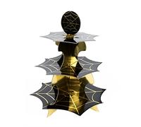 Halloween Cake Stand Spider Web - Pack of 5-3-Tier Black and Gold Cardboard Cake Stand with Spiderweb Design - Fun Halloween Party Tableware Decoration