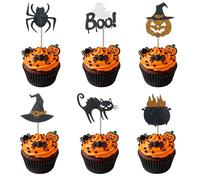 Halloween Cake Topper, 12PCS Glitter Halloween Cupcake Toppers with Pumpkin Ghost Cat Spider Cake Decorations for Halloweens Theme Party Supplies A7HCWSCP