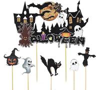 Halloween Cake Topper - Haunted House Cake Topper With Ghost Pumpkin Cupcake Toppers For Halloween Party Birthday Baby Shower Decorations Convenient handled