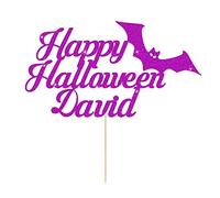 Halloween Cake Topper Personalised Cake Topper for Any Name Happy Halloween Custom Halloween Decoration for Costume Party 400g Non-Shed Double Sided Glitter Paper Purple