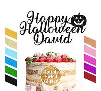 Halloween Cake Topper Personalised Cake Topper for Happy Halloween Custom Halloween Decoration for Cake Party Kids 400g Non-Shed Double Sided Glitter Paper with Any Name (Black)