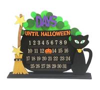 Halloween Calendar - 7" Handcrafted Wooden Countdown Decoration with Cat & Broom, Standing | Great for Kids Halloween Thrill; Fits Computer