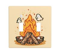 Halloween Campfire Light Switch Cover Plate, Warm Beige Ghosts and Flames Design, Fun Decor for Home, Thermoplastic Wall Plate, Standard Size Double Toggle
