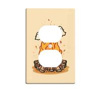 Halloween Campfire Light Switch Cover Plate, Warm Beige Ghosts and Flames Design, Fun Decor for Home, Thermoplastic Wall Plate, Standard Size Single Duplex Outlet