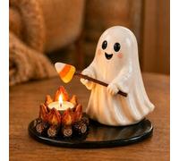 Halloween Campfire Tea Light Candles Holder, Cute Resin Ghost Statue Tealight Holders for Indoor Home Decorations, Camping Themed Candlestick Tabletop Centerpiece
