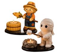 Halloween Campfire Tealight Holder,Cute Ghost/Mummy/Scarecrow Statue Candle Holder, Resin Ghost Campfire Gathering Statue Tea Light Holder For Indoor (B+C)