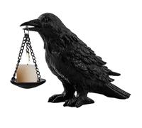 Halloween Candle Holder, Realistic Gothic Crow Statue with Candle Stand, 3.3x6.3x9 Inch Plastic Tea Light Holders for Home Decor Tea Light Holders