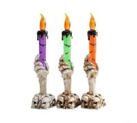 Halloween Candle Holders 3-Pack 21cm Yellow Plastic Candlestick Lamps | Weather-resistant 21cm plastic holders for outdoor garden paths, fitting tea lights and LED candles.