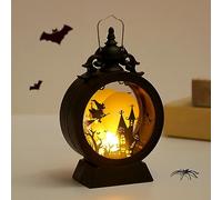 Halloween Candle Lantern, Gothic Pumpkin Lantern Halloween Mini Lantern Witch Castle Lantern with Handle Halloween Decoration Led Candle Flame for Halloween Decor (C)
