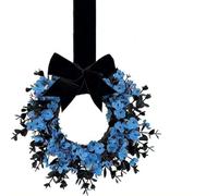 Halloween Candle Rings Wreaths, Artificial Greenery Mini Wreath with Velvet Bow, Hanging Window Wreath for Home Kitchen Front Door Pillar Candle Cabinet Table Wedding Party Decor