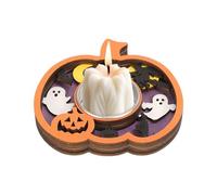 Halloween Candle Stick Holder, Pumpkin Ghost Stand, Table Centerpiece Accent, Seasonal Candle Decor Piece, Ideal for Home Party Bedroom Dining Room Holiday Setup
