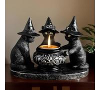 Halloween Candlestick - Witch Cauldron Cat Figurine for Table Decoration by losRights | Resin Gothic Candles Candle Candle for Kitchen Bedroom Living Room Fireplace Farmhouse Beef